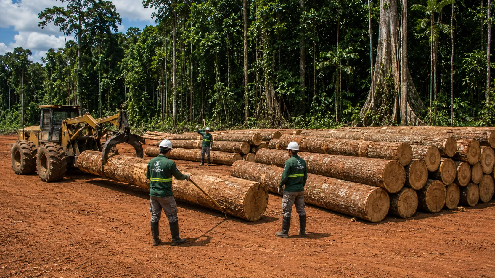 Pátio de toras em plano de exploração florestal